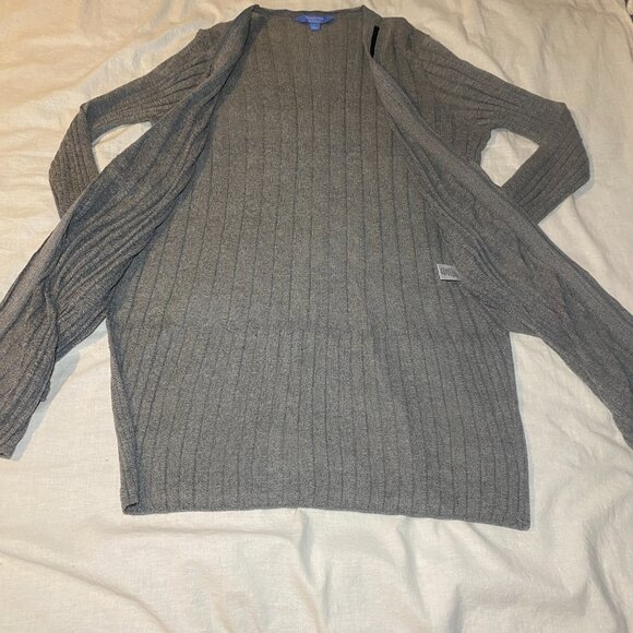 Simply Vera Vera Wang Duster Cardigan Sweater Womens L Gray Sequins Ribbed EUC - Picture 9 of 12